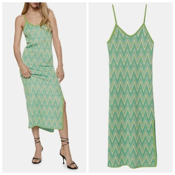 New Mango Chevron-Print Lurex Knit Midi Dress NWT Size 4 US / Small - Picture 3 of 9